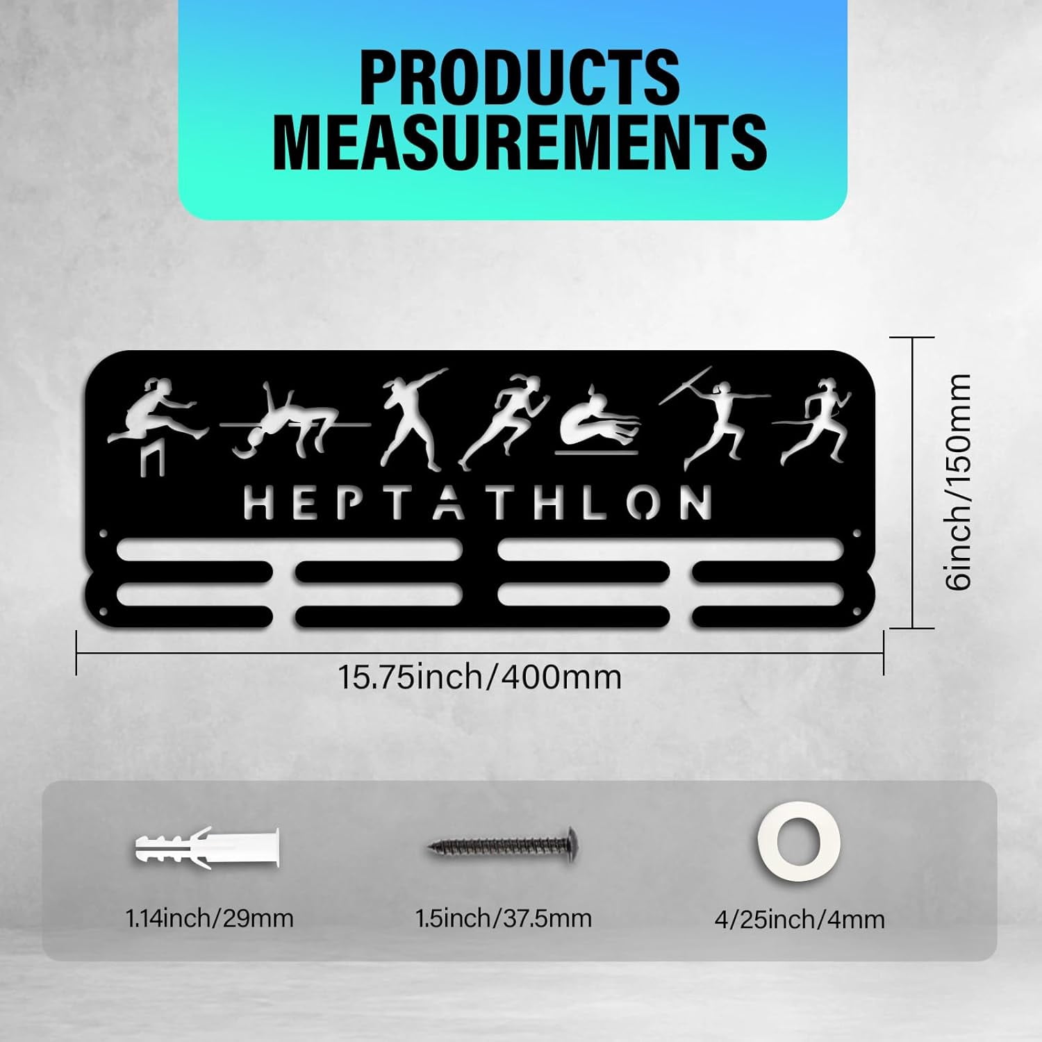 Medal Display Hanger Holder Heptathlon Pattern Medal Holder 15.7" Awards Ribbon Hanger Medal Display Wall Rack Sports Medal Hanger Display for Sports Athletes Awards Ribbons Cheer Making DIY