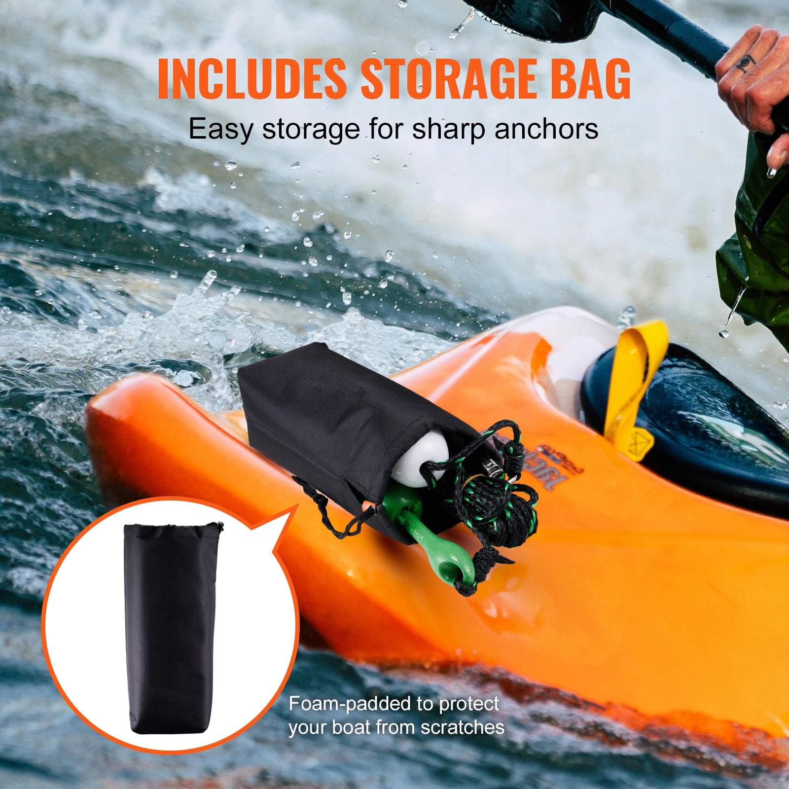 KFFKFF 3.5 lb Paddle Board Anchor Kit Kayak Anchor Kit with 26.2 ft Rope and Buoy