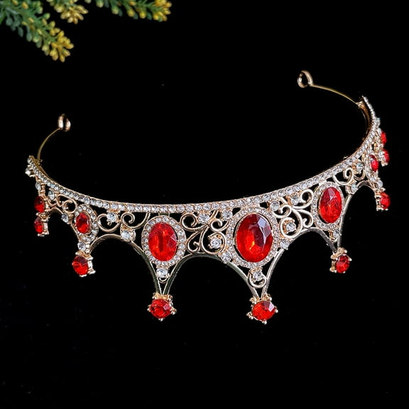 WASHWEPE Bridal Tiara Rhinestone Crown Rhinestone Red 1Pcs 6x6In