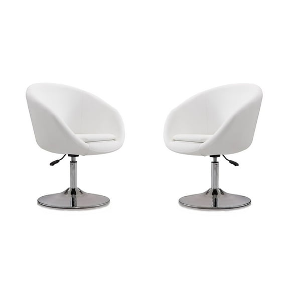 Hopper White and Polished Chrome Faux Leather Adjustable Height Chair (Set of 2)
