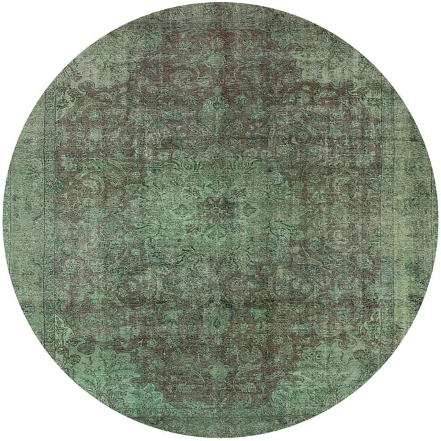 Ahgly Company Indoor Round Mid-Century Modern Dark Olive Green Oriental Area Rugs, 8' Round
