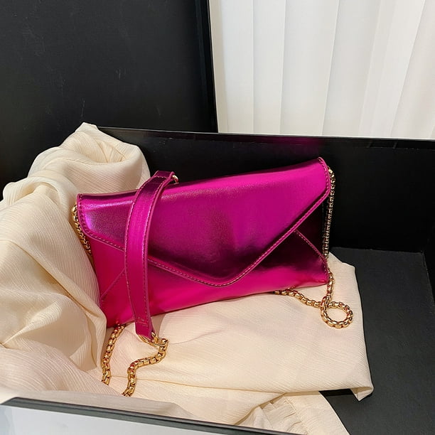 Bolso de noche para mujer, cadena informal, sobre para fiesta de boda, bolsos de mano (rojo rosa) Likrtyny Para Estrenar