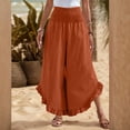 thumbnail image 6 of Linen Pants Women Summer Wide Leg Smocked Waist Ruffle Hem Palazzo Pants Boho Flowy Beach Vacation Pant with Pockets Orange 2XL, 6 of 8
