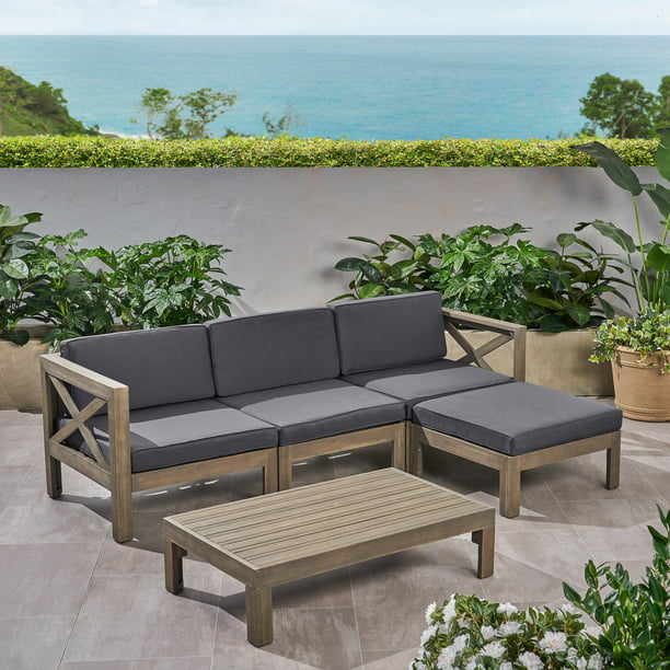 Rayan Outdoor Acacia Wood 5 Piece Sofa, Outdoor Wood Furniture Set