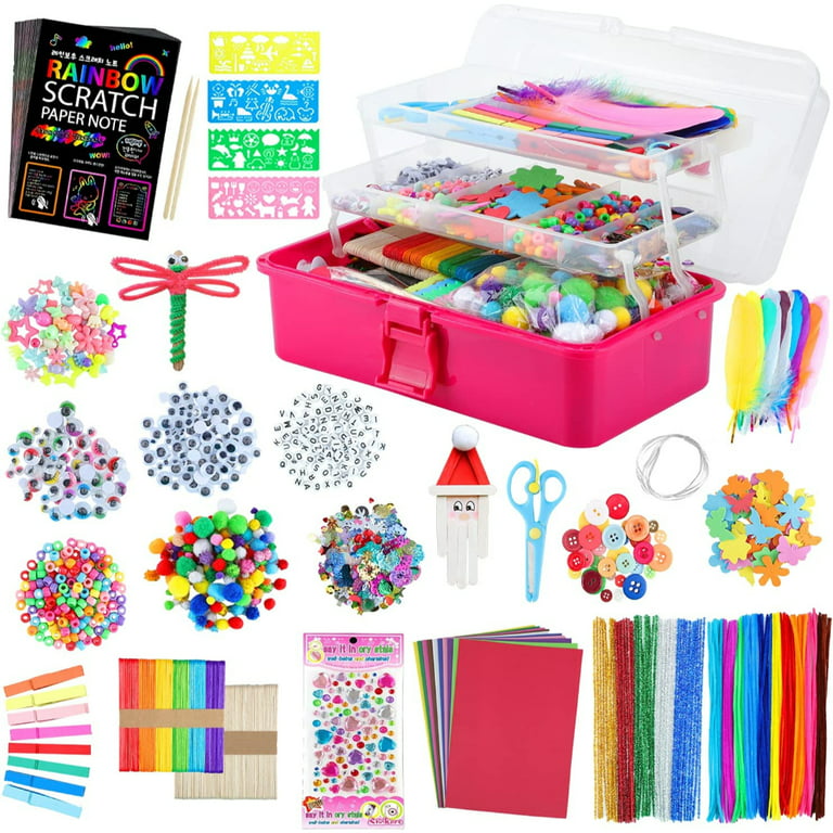 Arts and Crafts Supplies for Kids DIY Craft Kits Including Scratch Paper Art  Set, Pipe Cleaners, Folding Storage Box, Preschool Homeschool Craft Set, 