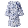 thumbnail image 4 of Robes de Plage pour Femmes Mode Nouvelle Mode Femmes Été Décontracté Col en V Imprimé Manches 3/4 Pli Robe Mini pour Été Décontracté Rendez-Vous Vacances Plage, 4 of 6