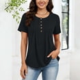 thumbnail image 6 of CALAFEBILA Summer Tops Casual Solid Button Womens Blouse Short Sleeve V Neck T-shirts, 6 of 8