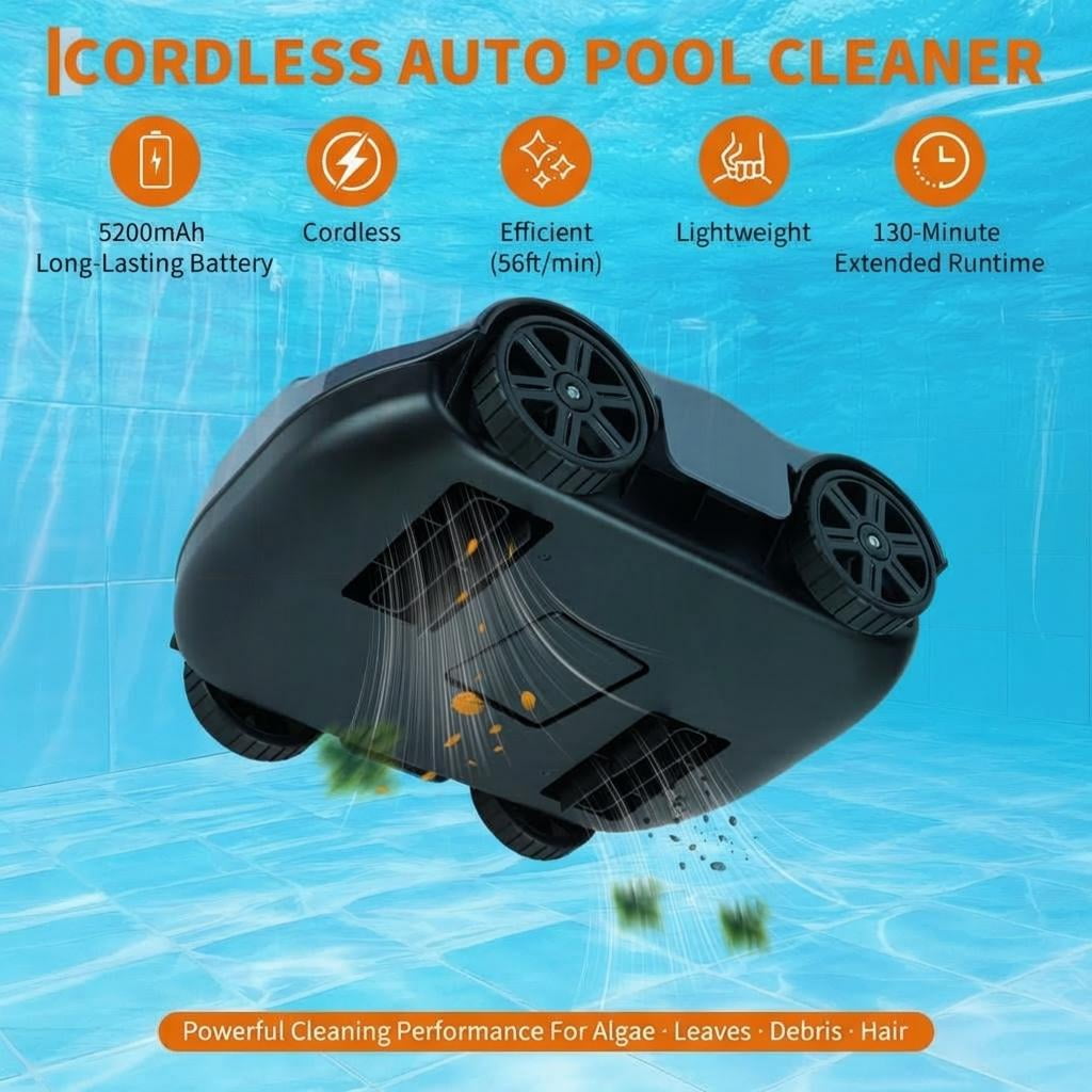 Automatic Robotic Pool Vacuum Cleaner, Electric Pool Robot with Remote Control, Powerful Debris Removal for In-Ground & Above-Ground Pools, Gray