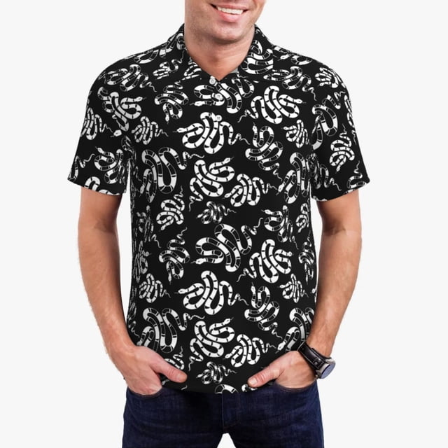 Balery Snake Camisa Polo de Hombre con Estampado, de Manga Corta y Tejido Medio, Camisa Tipo Golf Polo-Small