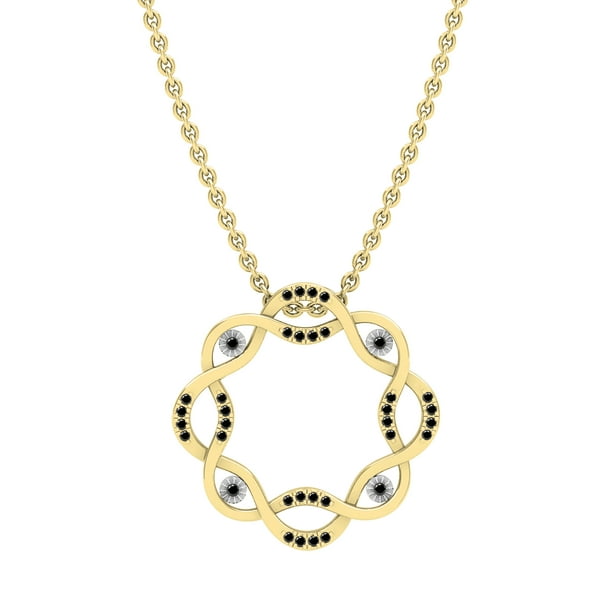 Dazzlingrock Collection Round Black Diamond Diamond Twisted Circle Pendant for Women with 18 Inch Gold Chain 1/10 CT (0.10 ct, Color Black, Clarity