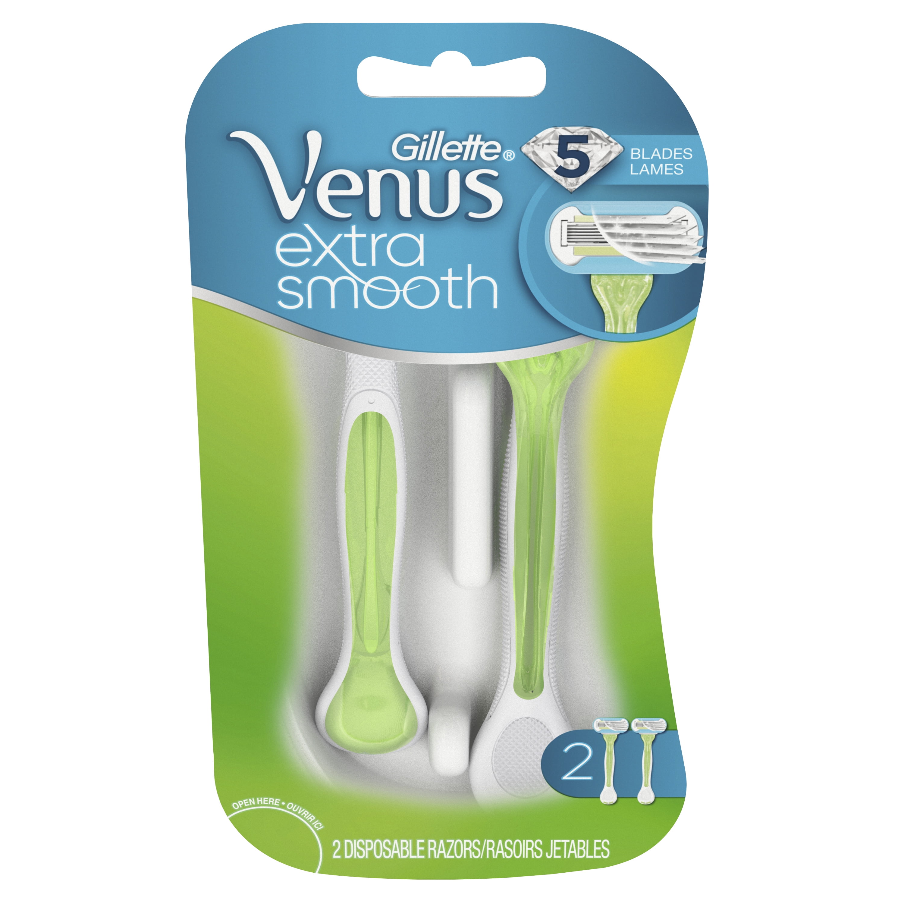 Gillette Venus Extra Smooth Green Disposable Womens Razors, 2 ct