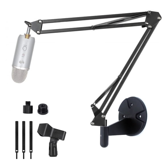 Microphone Wall Mount, Foldable Mic Holder Clip for Blue Yeti X S Nano Snowball to Radio Broadcasting, Voice-Over Sound, Stages,Youtube
