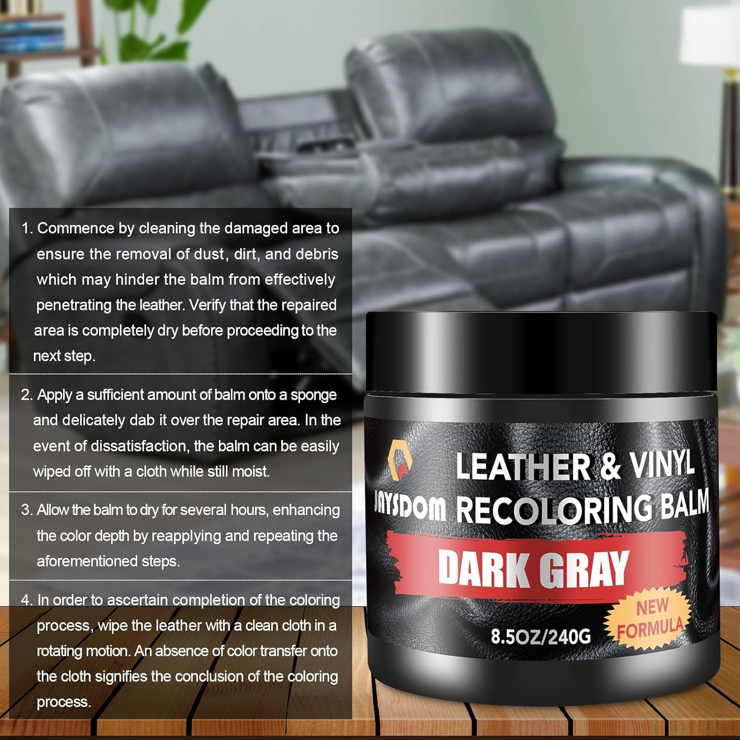 JJEAN-Leather Recoloring Balm, Leather Repair Kit, Leather Dye, Leather Color Restorer, Leather Scratch Remover, Leather Couch Paint, Repair, Leather Scratch Repair, Leather Restorer(Dark Gray)
