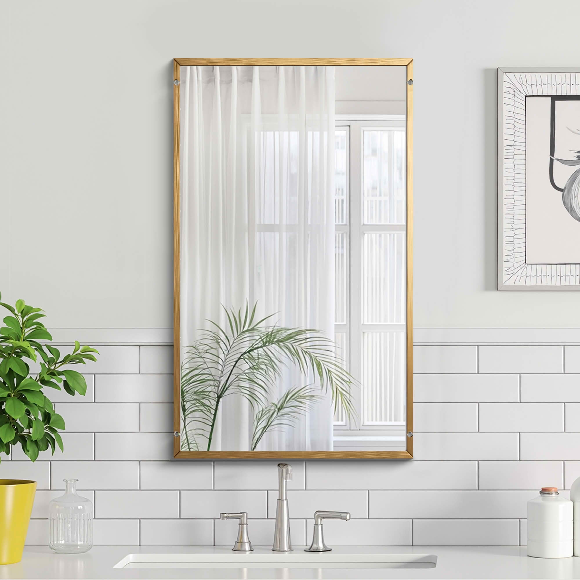 MAYEERTY 59x35x1 Inch Gold Thin Edge Aluminum Right Angle Rectangular Full Length Mirror, No Stand for Bedroom