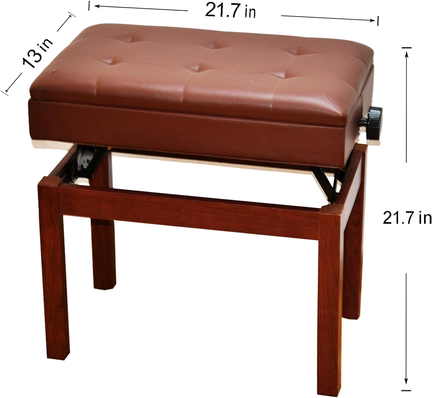 Piano Bench Adjustable with Storage, Brown Piano Bench Cushions Leather & Solid Wood,Music Bench, Piano Stool