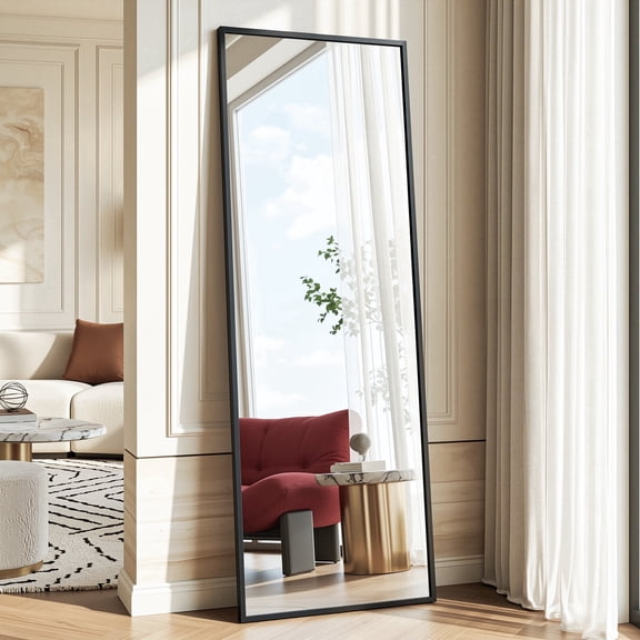 Antok 58"x 19" Rectangle Full Length Mirror Standing Floor Mirror Stand Up Mirror, Black Frame