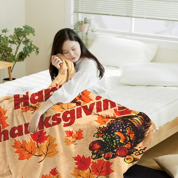 TopLLC Halloween Decorations, Thanksgiving Day Decorations, Thanksgiving Maple Leaf Blanket Print Nap Cover Blanket Flannel Blanket Outdoor Insulation Blanket Game Blanket woolen blanket