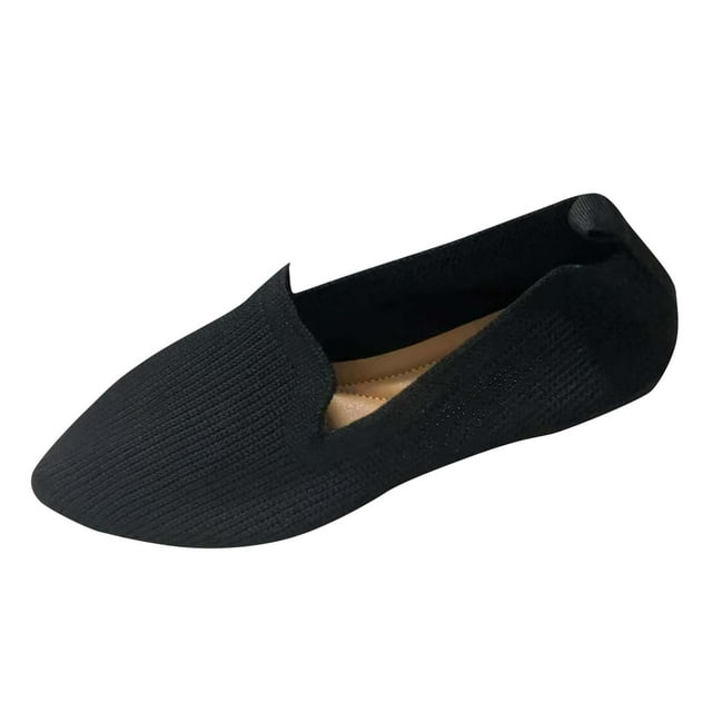 Chaussures Plates Noires pour Femmes à Bout Pointu avec Soutien et Semelle Intérieure Coussinée pour une Utilisation Toute la Journée