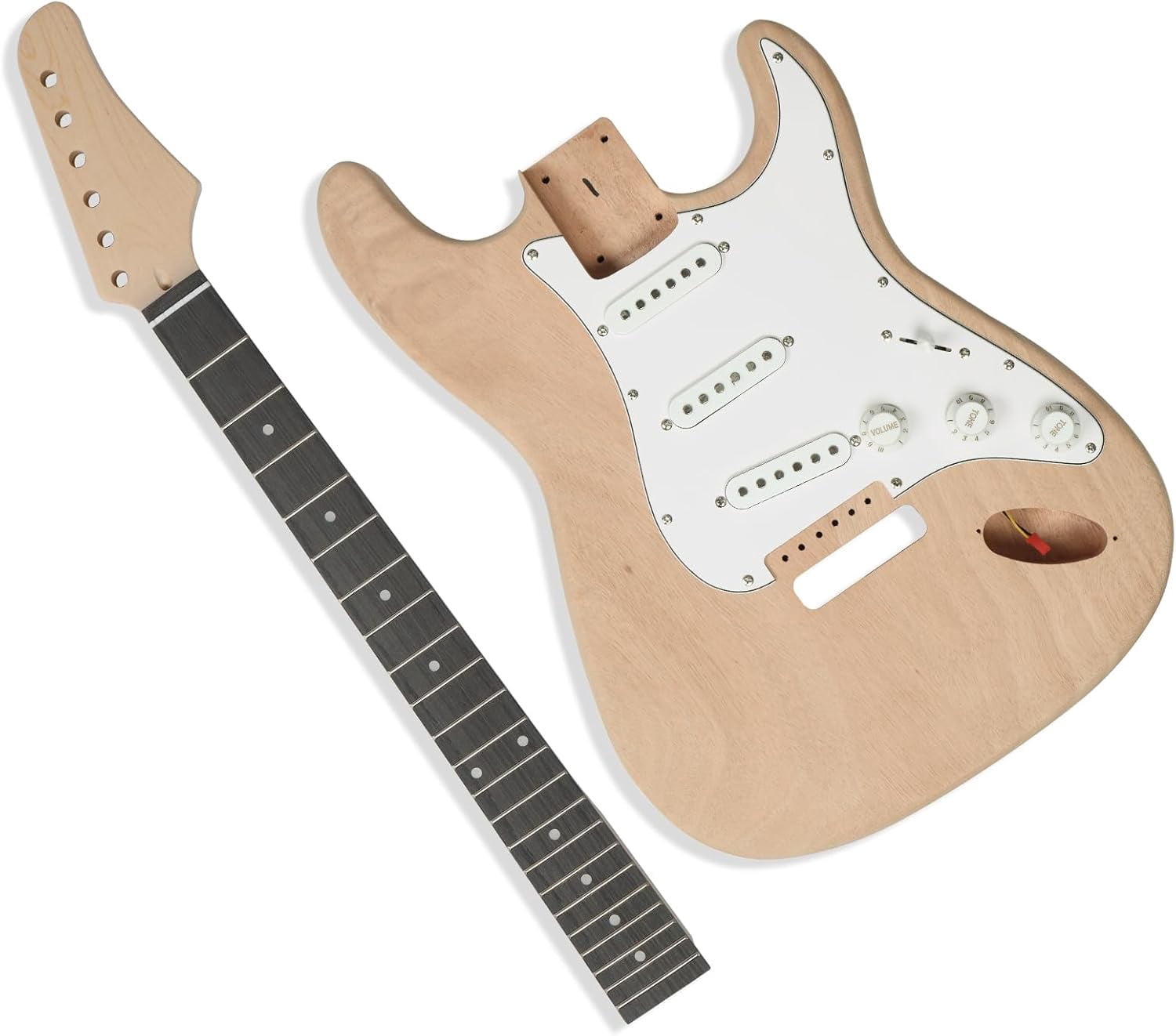 DIY Guitar Kit with Mahogany Body, Ebony Fingerboard and Maple Neck, 6 String DIY Electric Guitar Kit with Classic Design, Easy Installation & Full Equipment to Build Your Own Guitar (KST)