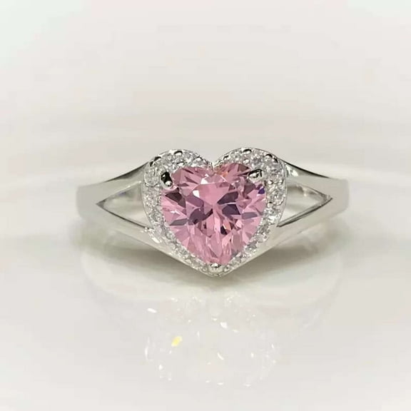 2CT Pink Sapphire 925 Silver Heart Engagement Ring 14k White Gold Plated