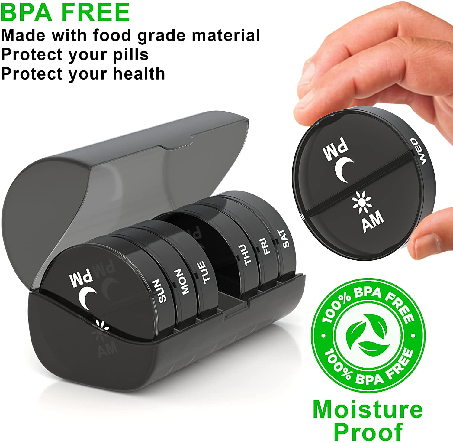 ZzTeck Pill Organizer 2 Times a Day - Weekly AM PM Pill Box Case