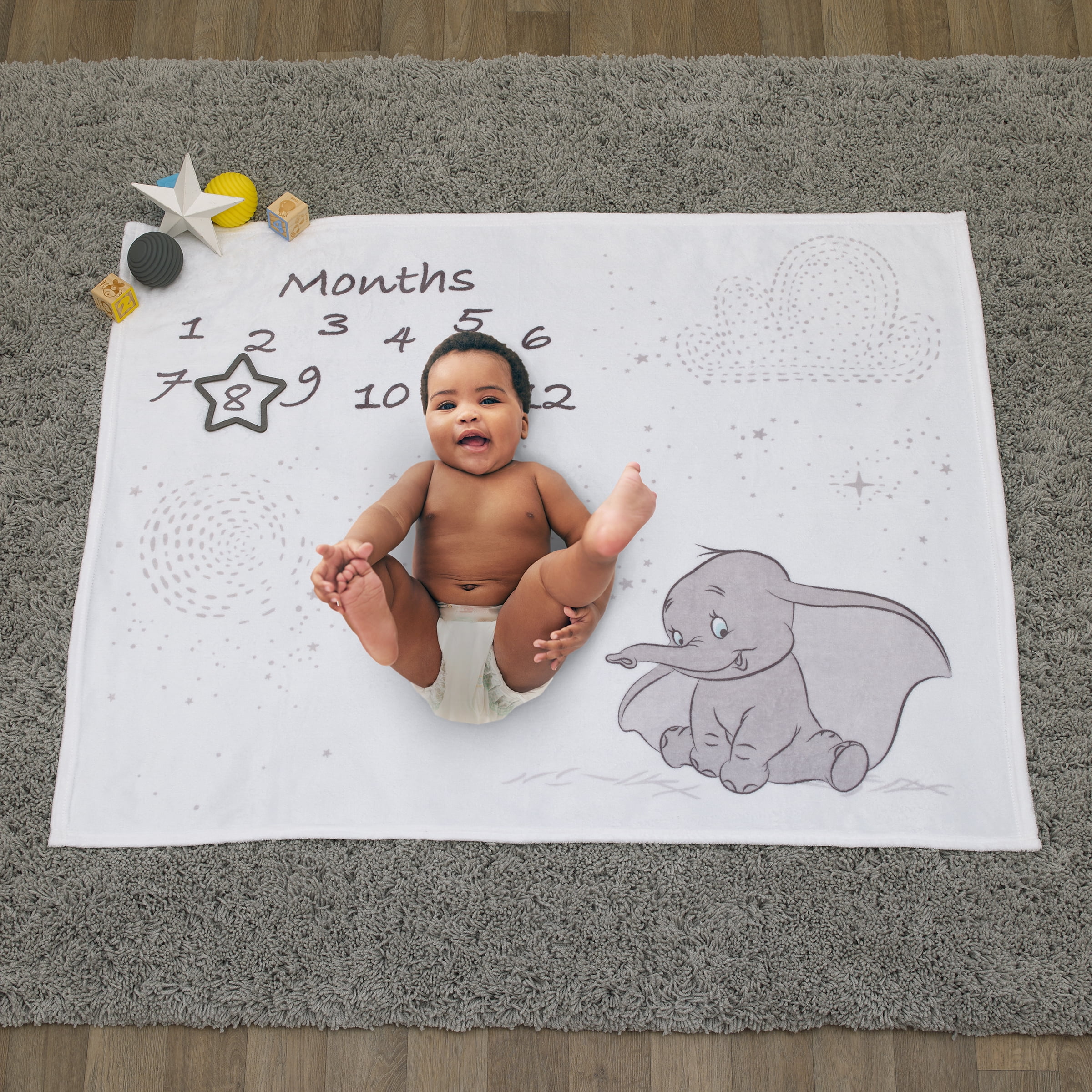 Disney Dumbo White and Grey Super Soft Milestone Baby Blanket