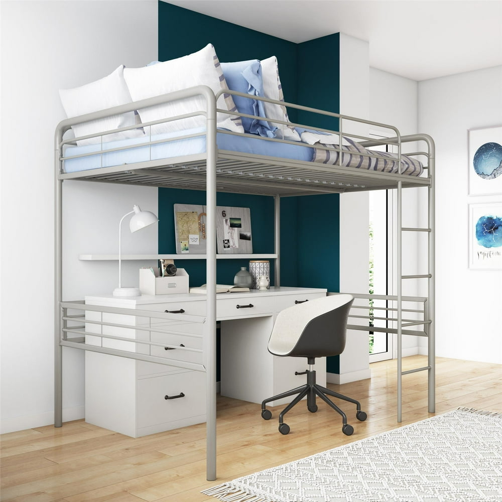 Dhp Miles Metal Full Loft Bed With Desk, Silver C41