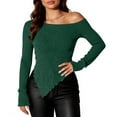 thumbnail image 2 of Ashirexll Womens Long Sleeve T Shirts Winter Tops for Women Off Shoulder Slim Pullover with Slanted Collar Irregular Hem, 2 of 7