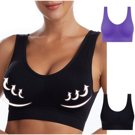 MLCDZ Seamless Sports Bras for Women 2 Pack Wireless Bras Low Impact Stretchy Sports Bra Sleep Comfortable Yoga Sleep Bras with Removable Pads Pack of 2-Multicolor#21 S
