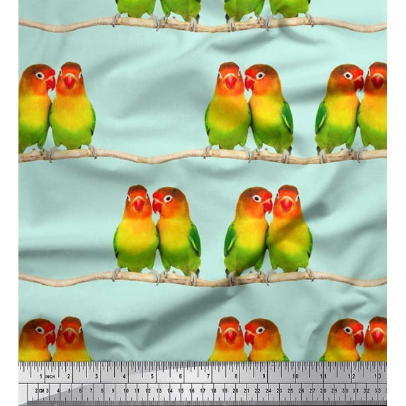 Soimoi Cotton Poplin Fabric Branch & Colorful Parrot Bird Print Sewing Fabric Yard 56 Inch Wide