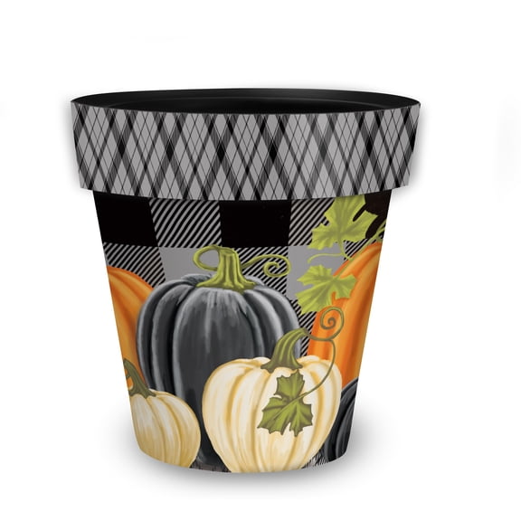 Briarwood Lane Fall Planter 11.75 x 11 x 11 Checkered Pumpkins Medium
