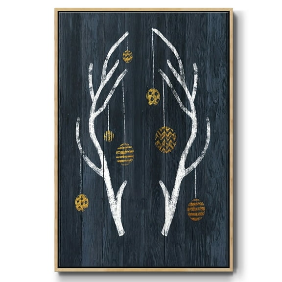 Antlers & Ornaments - Framed Gallery Wrapped Holiday Canvas - 17 x 25 - Natural Wood Frame