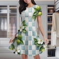 thumbnail image 2 of White Flowers And Green Fruits Pattern Women's Classic Swing Skater Dress Casual Work Party Cocktail Dresses, 2 of 6