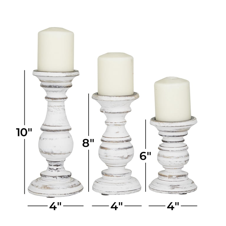 DecMode Mango Wood Pillar Candle Holder Set, 3-Piece photo 3