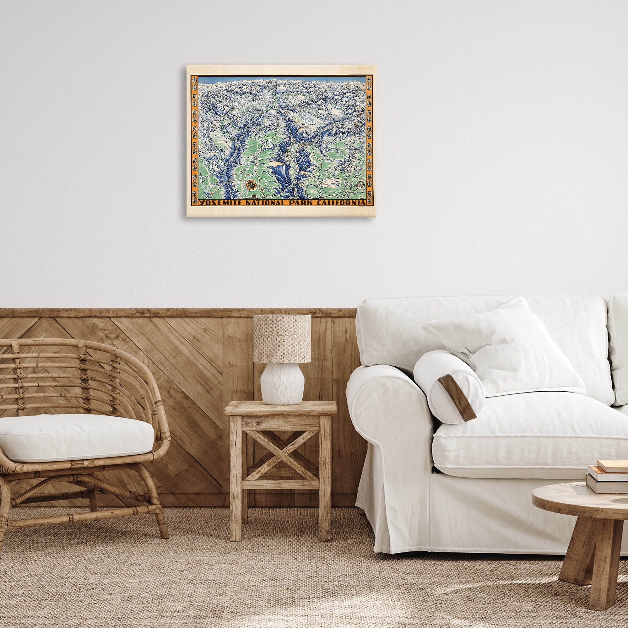 Stupell Industries Vintage Yosemite Map Town & City Painting Gallery Wrapped Canvas Art Print Wall Art, 30 x 24