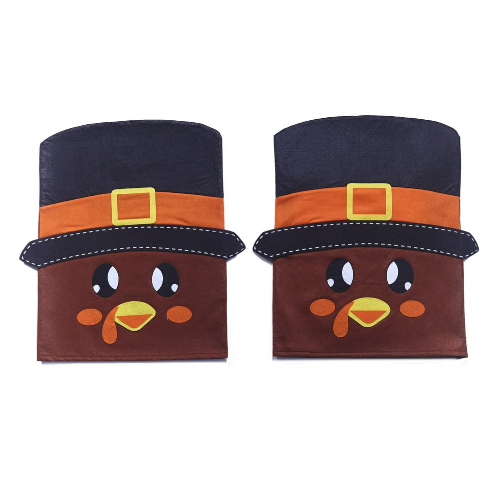 Thanksgiving Holiday Turkey Dining Chair Back Slip Covers Set of 2