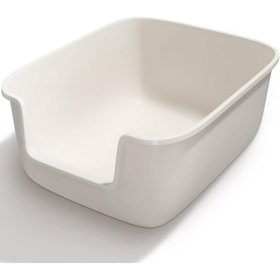 Large Cat Litter Box High Sided and Side Entry Cat Litter Pan 50 x 40 x 22 CM, Anti-Splashing Deep Tall Cat Boxes for Indoor Cats Basics Kitty Litter Box (White)