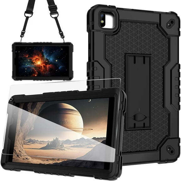 FIEWESEY Case for Vortex Tab 8 4G/COOPERS CP80/NOVOJOY NVCP80/ATOZEE ATCP80/CUPEISI CP80 8 inch Tablets Hybrid Shockproof Firendly Case Built in Kickstand with screen protector (Black/Black/1 PC)