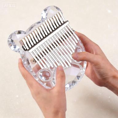 Wooden and crystal thumb piano, 21-key kalimba, C major, 17-note, beginner's plucked musical instrument.