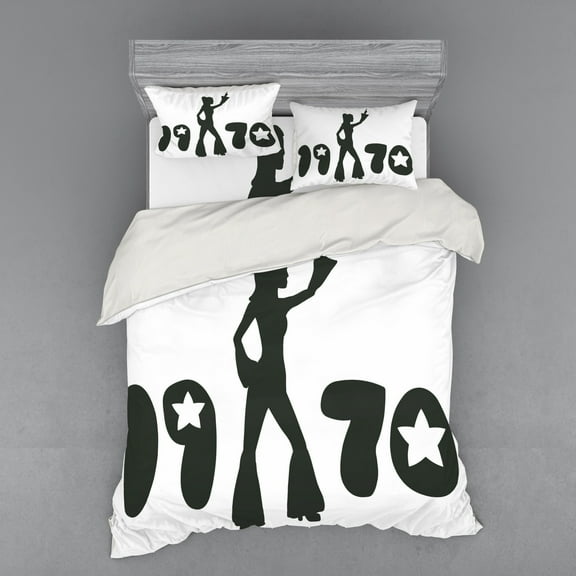Ambesonne Black and White Bedding Set 4 Pcs, 70s Woman Retro, Queen, Black and White