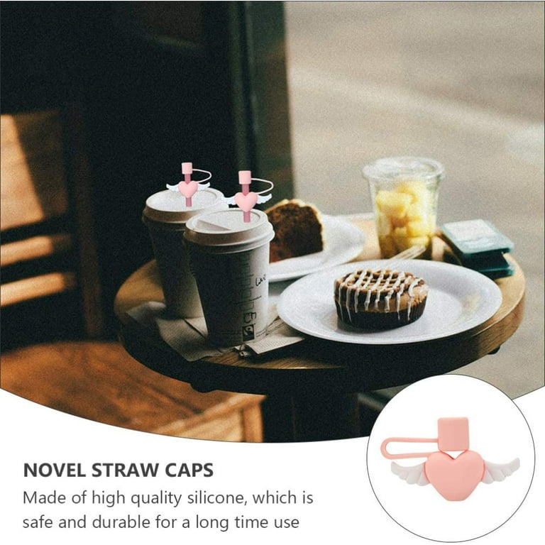 2pcs Silicone Straw Tip Covers Drinking Straw Plug Heart Angel Shaped Straw  Tip Cover Protector Reusable Straw Tips for Home 