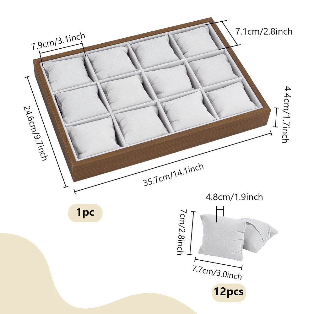 Velvet Watch Tray 12 Grid Watch Organizer Jewelry Tray Camel Stackable Bracelet Bangle Display Case Holder Jewelry Show Trays with Adjustable Pillow for Men Women Bracelet Bangle Watches DIY