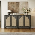 thumbnail image 3 of SICOTAS 34.2 Inch Wide Kitchen Pantry Cabinet Set of 2 with 2 Arch Rattan Doors, Adjustable Shelves, for Kitchen Storage, Freestanding Organizer Sideboard in Black Oak, 3 of 8