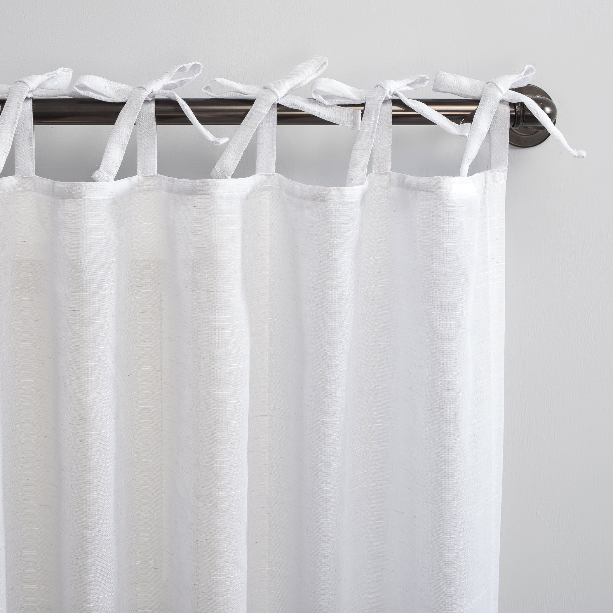 No. 918 Bethany Slub Textured Linen Blend Sheer Tie Top Curtain Panel, 50"x84", White