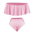 thumbnail image 6 of Pop Seller Women's High Waist Bikini Beach Swimwear Split Swimwear Ruffle Edge Swimwear Set Pink S, 6 of 9