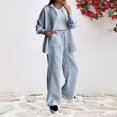 thumbnail image 2 of GILIGEGE Linen Sets for Women 2 Piece Summer Women's Solid Color Cotton Linen Lapel Loose Casual Home Set Shirt and Pants Set Wide Leg Pants Tracksuit Lounge Matching Sets Light Ashy 5Xl, 2 of 9