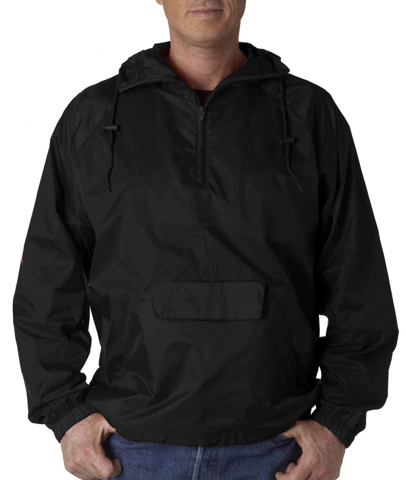 UltraClub 8925 Men's Solid 1/4-Zip Hooded Pullover Pack-Away Coat ...