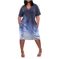 thumbnail image 1 of Robes pour Femmes Mode Imprimée Col en V Confortable Manches Courtes Longueur Genou avec Poches Robe pour Femmes Bleu Foncé TG, 1 of 4