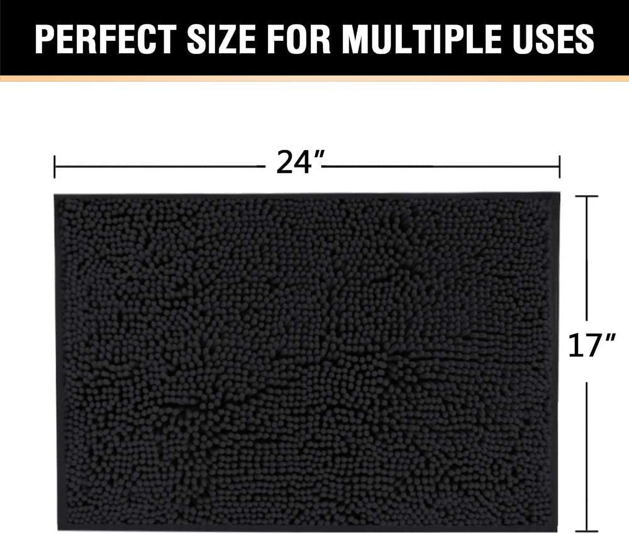Bath Mat Bathroom Rug Bath Rugs for Bathroom Non Slip Bath Mats Extra Thick Chenille Rug 17" x 24" Absorbent Soft Shaggy Washable Dry Fast Plush Rugs for Bathtubs - Black