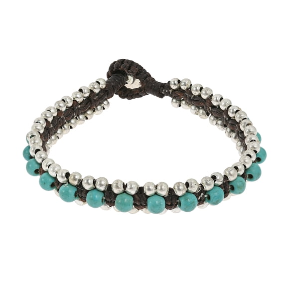Tribal Style Turquoise & Silver Beaded Wrap Bracelet